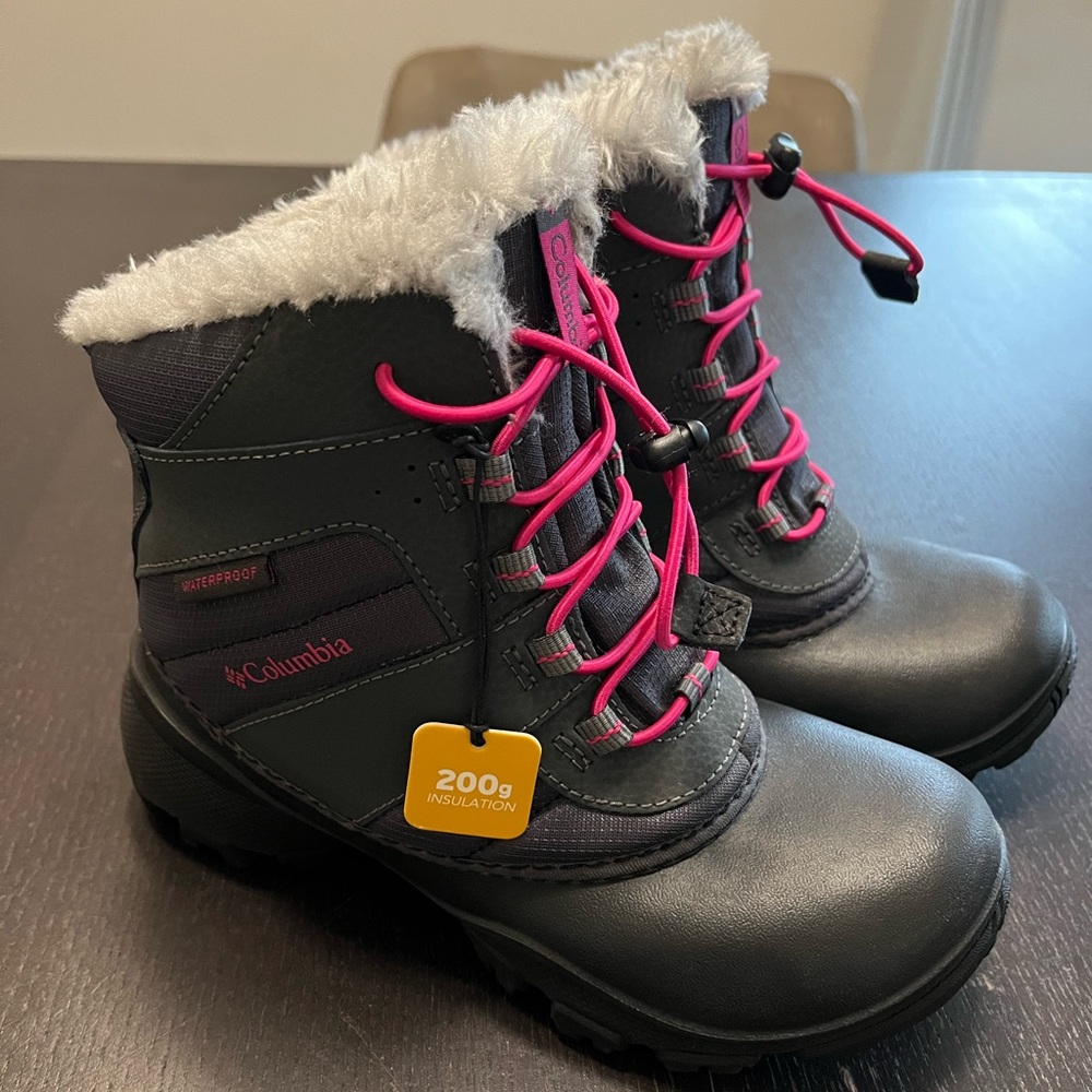 NEW Columbia Big Kid Row Tow III Waterproof Girls Snow Boots Gray & Pink